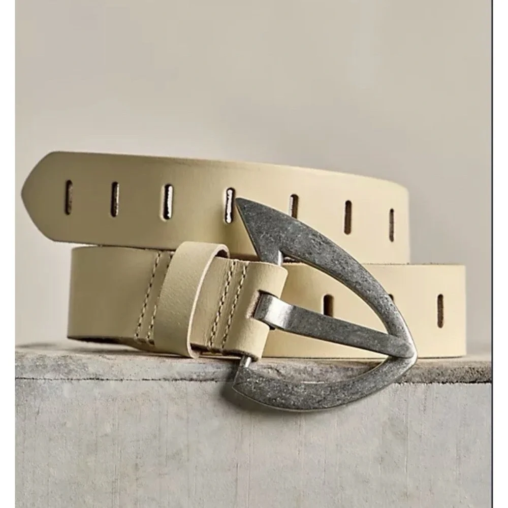 NWT Free People We The Free Noa Leather Belt Cream Neutral L Boho Western